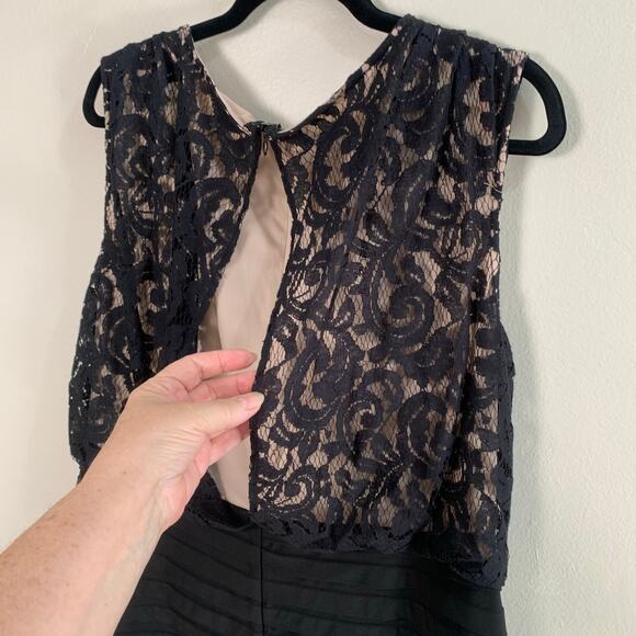 Adrianna Papell Plus Size 14W Drape Neck Banded Dress Black Lace Bodice Cocktail - Picture 7 of 12